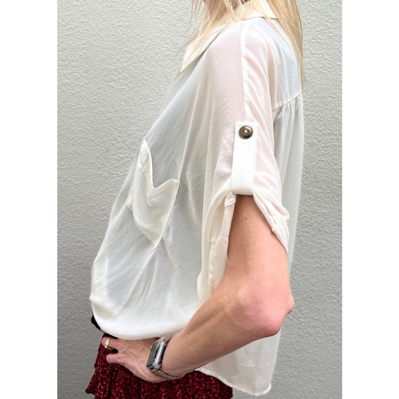 LUSH | | surplice cream Faux Wrap short sleeved Blouse - Picture 5 of 7